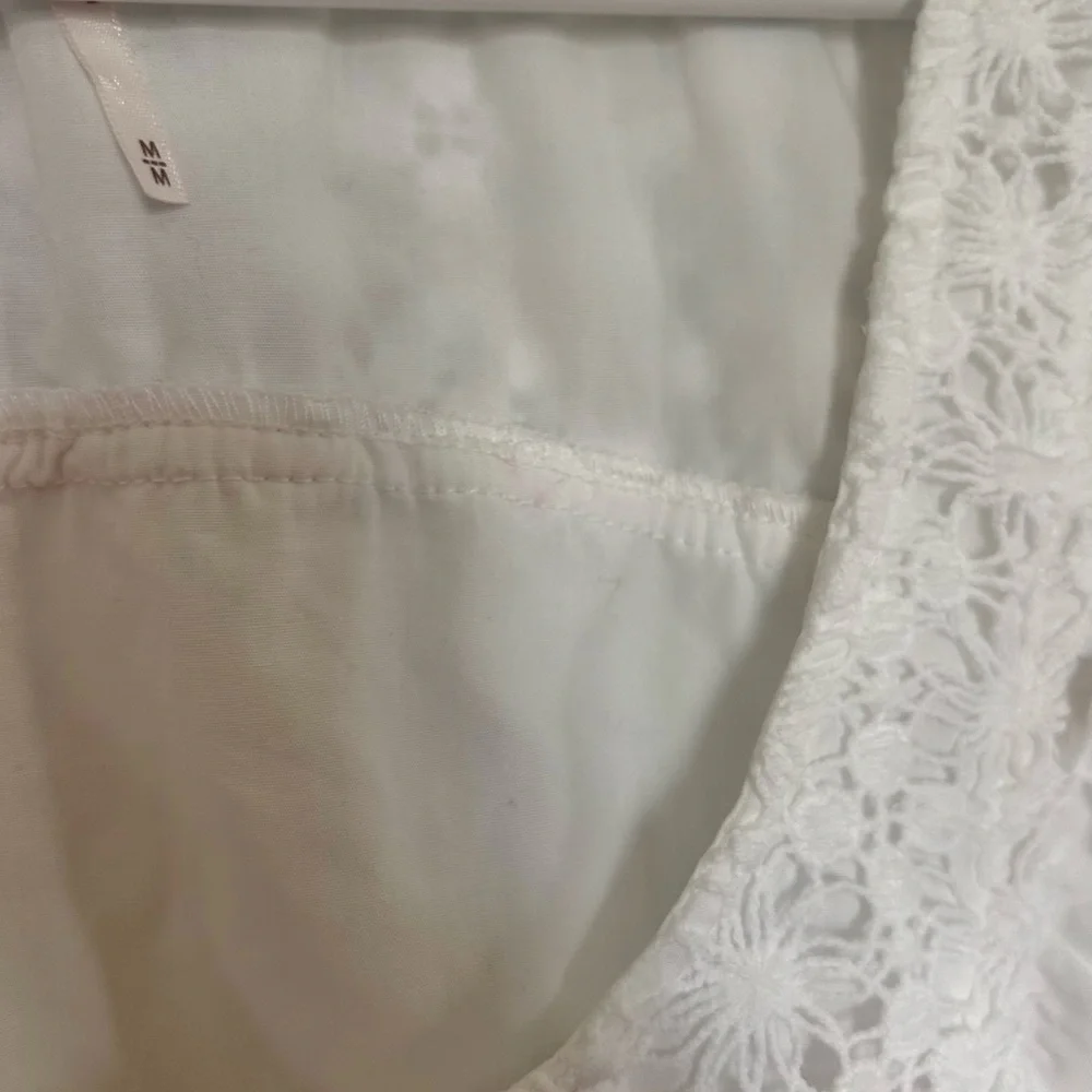 FREE PEOPLE Half Moon Mini Dress Eyelet Crochet Lace Ruffle Feminine Boho | Sz M - Picture 7 of 12